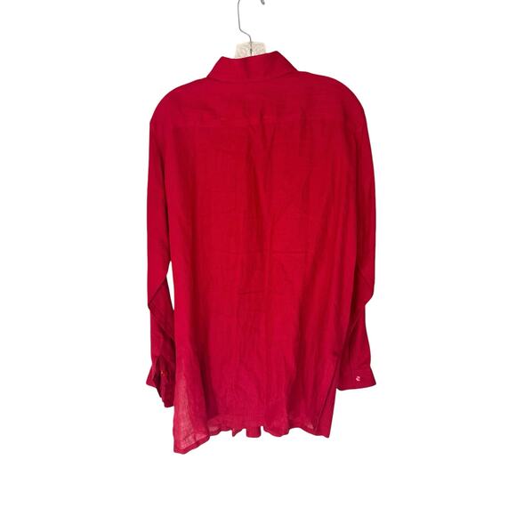Max Mara Puro Lina Red Lagenlook Coastal Grandma Linen Button Up Blouse Size 14 - Picture 9 of 12